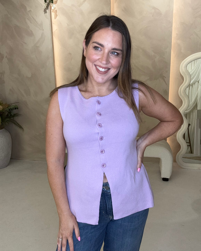 Fine Knit Long Line Waistcoat - Lilac