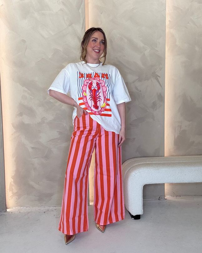 Stripe Wide Leg Trousers - Orange/Pink