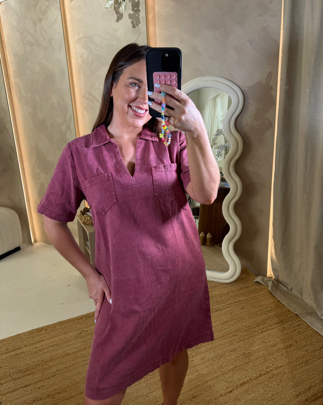 Denim Dress - Bordeaux