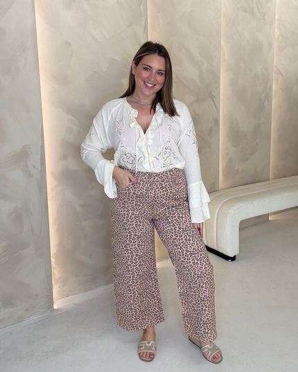 Culotte Printed Jeans - Pink Leopard