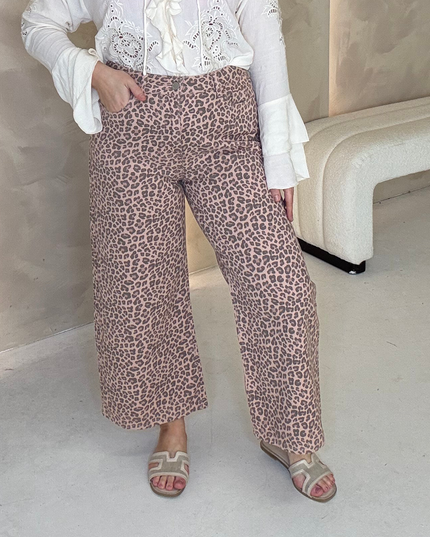 Culotte Printed Jeans - Pink Leopard