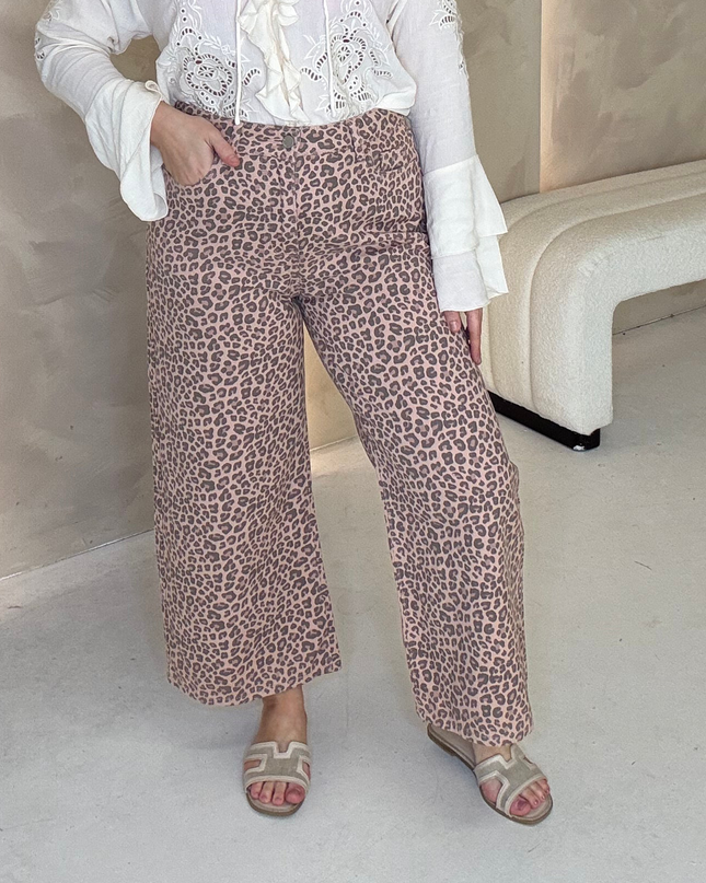 Culotte Printed Jeans - Pink Leopard