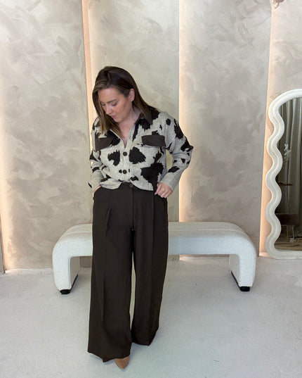 Wide Leg Tailored Trouser - Coffee