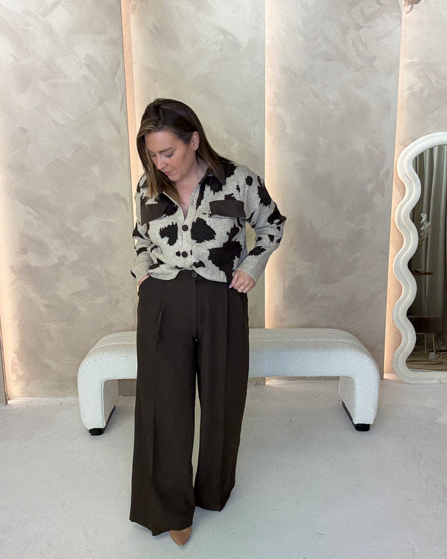Wide Leg Tailored Trouser - Coffee
