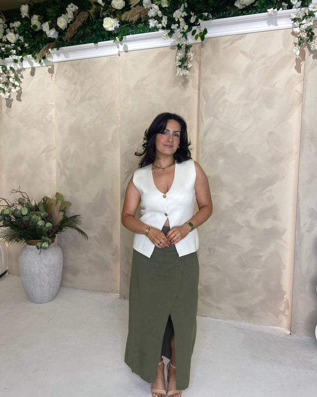 Drape Midi Skirt - Khaki