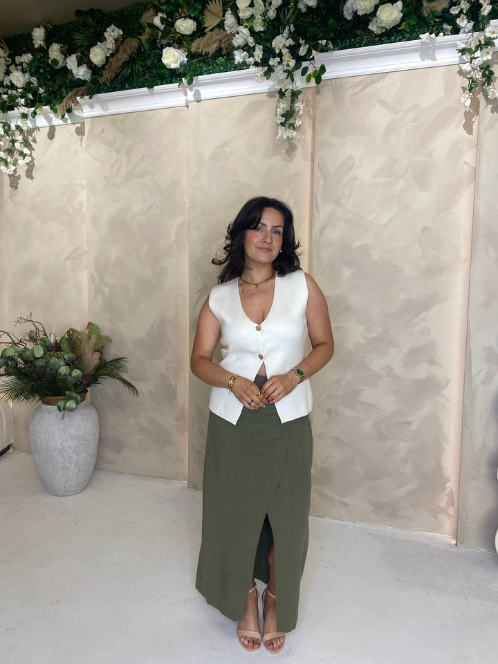 Drape Midi Skirt - Khaki