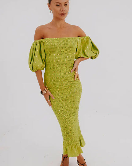 Jojo Dress with Gold Fleck - Olive
