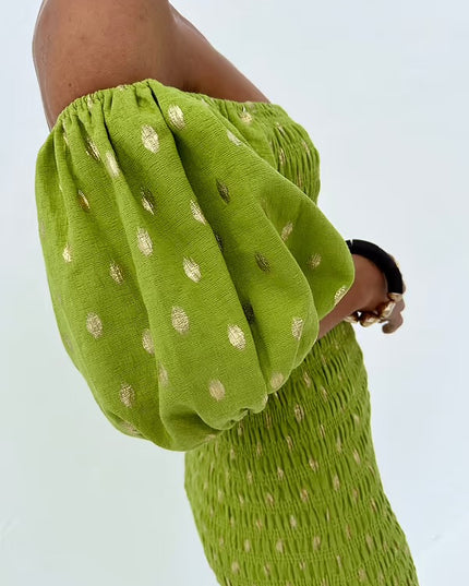 Jojo Dress with Gold Fleck - Olive