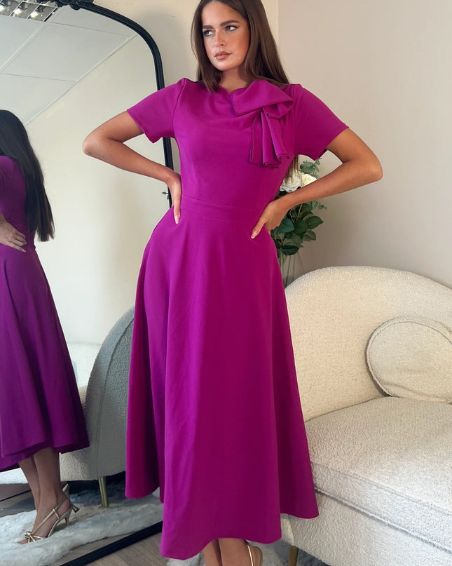 Minta Bow Detail Short Sleeve Midi Dress - Orchid