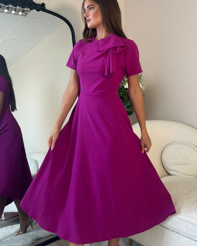Minta Bow Detail Short Sleeve Midi Dress - Orchid