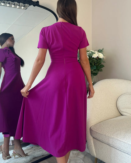 Minta Bow Detail Short Sleeve Midi Dress - Orchid