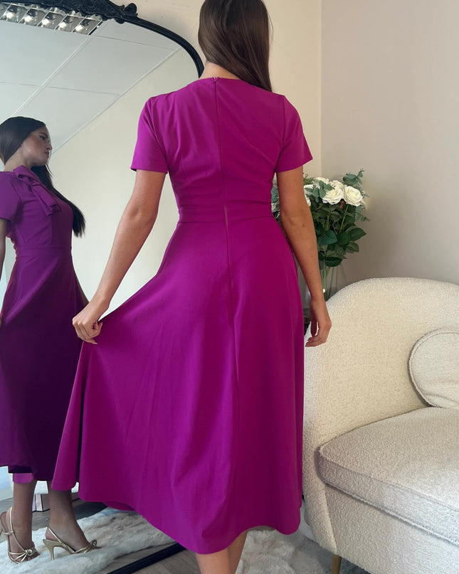 Minta Bow Detail Short Sleeve Midi Dress - Orchid