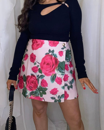 Raissa Wrap Skirt - Rose Print