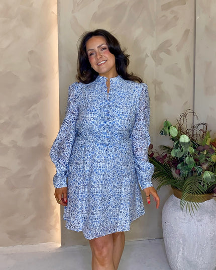 Guess Adelaide Long Sleeve Flare Dress - Light Blue Floral