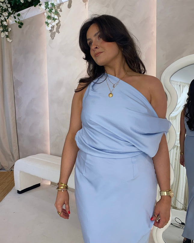 Asymmetric Midi Dress - Powder Blue