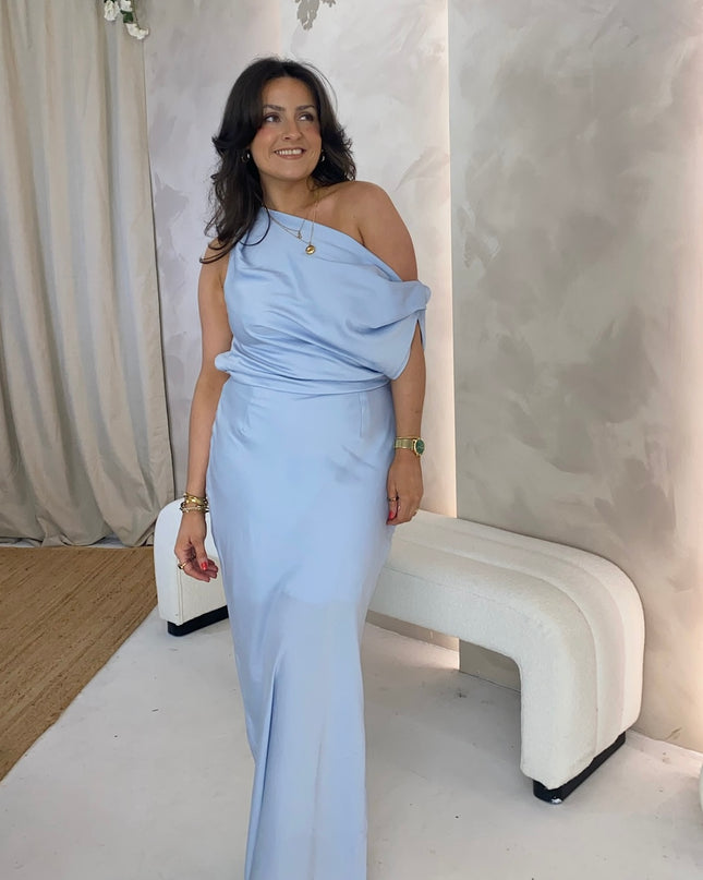 Asymmetric Midi Dress - Powder Blue