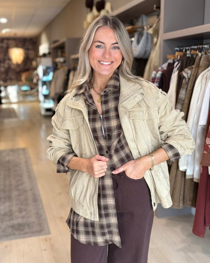 Suede Bomber Jacket - Beige