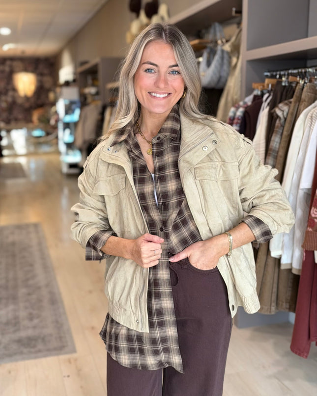 Suede Bomber Jacket - Beige