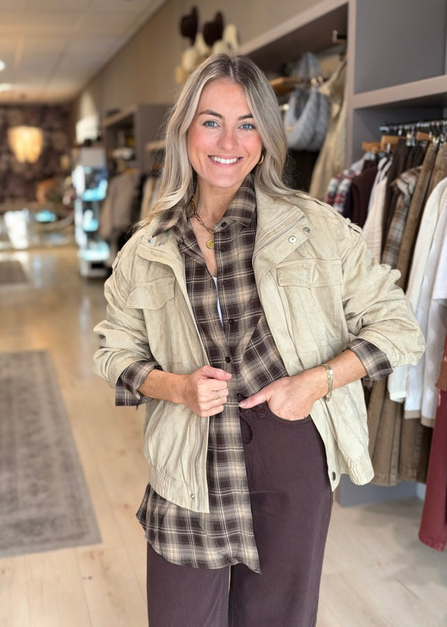 Suede Bomber Jacket - Beige