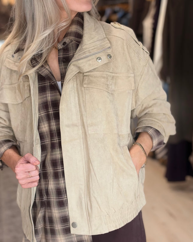 Suede Bomber Jacket - Beige