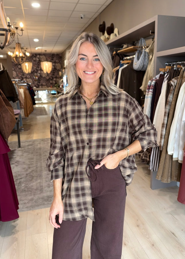 Plaid Flannel Shirt - Brown/White