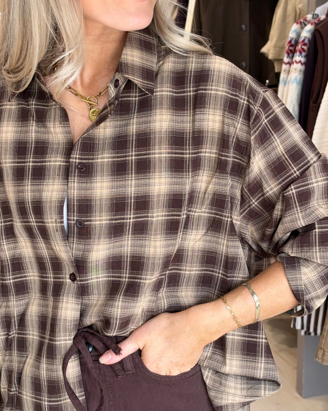 Plaid Flannel Shirt - Brown/White