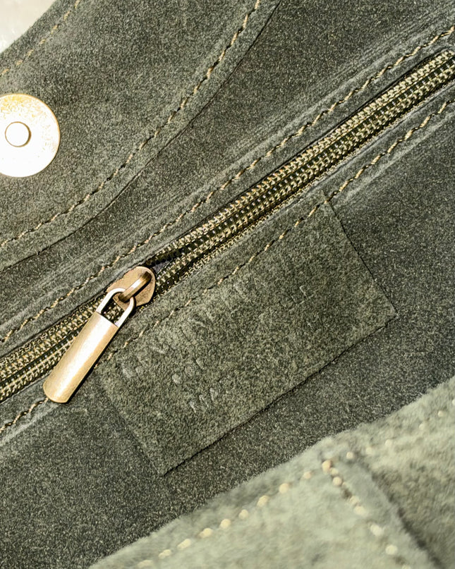 Suede Tote  Bag- Green