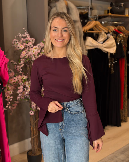 Flared Sleeve Top - Burgundy