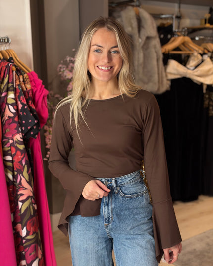 Flared Sleeve Top - Brown