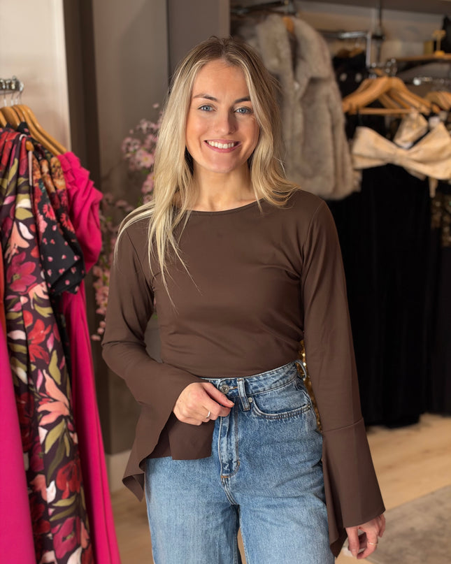 Flared Sleeve Top - Brown