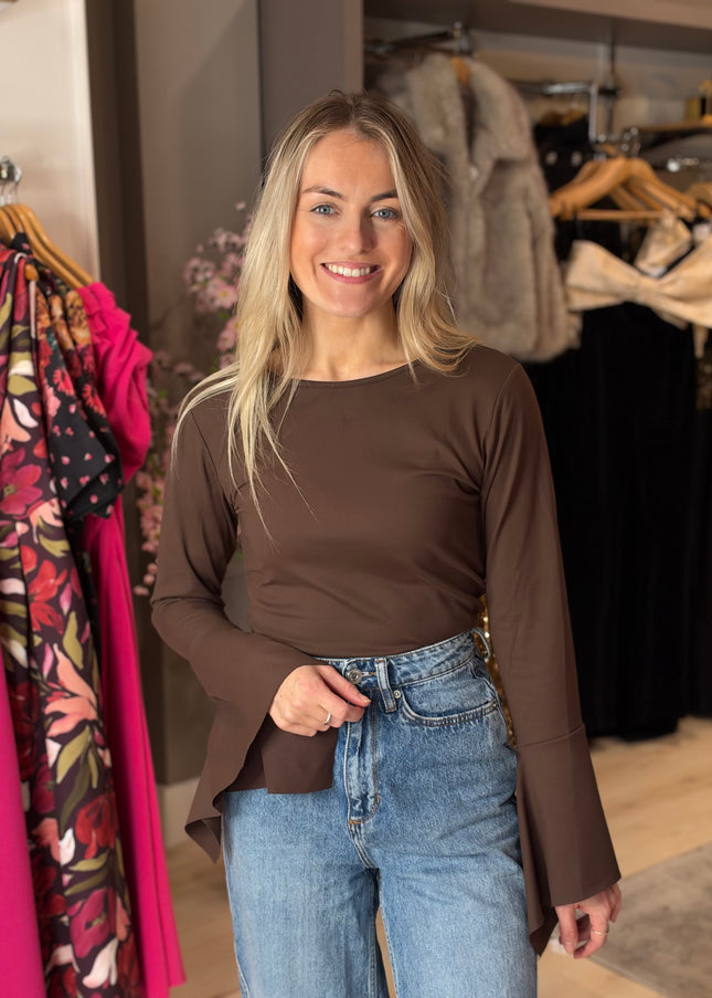 Flared Sleeve Top - Brown