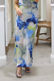 Ravenna Watercolour Midi Skirt - Egret/Watercolur