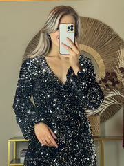 Carrie Velvet Sequin Mini Dress - Black