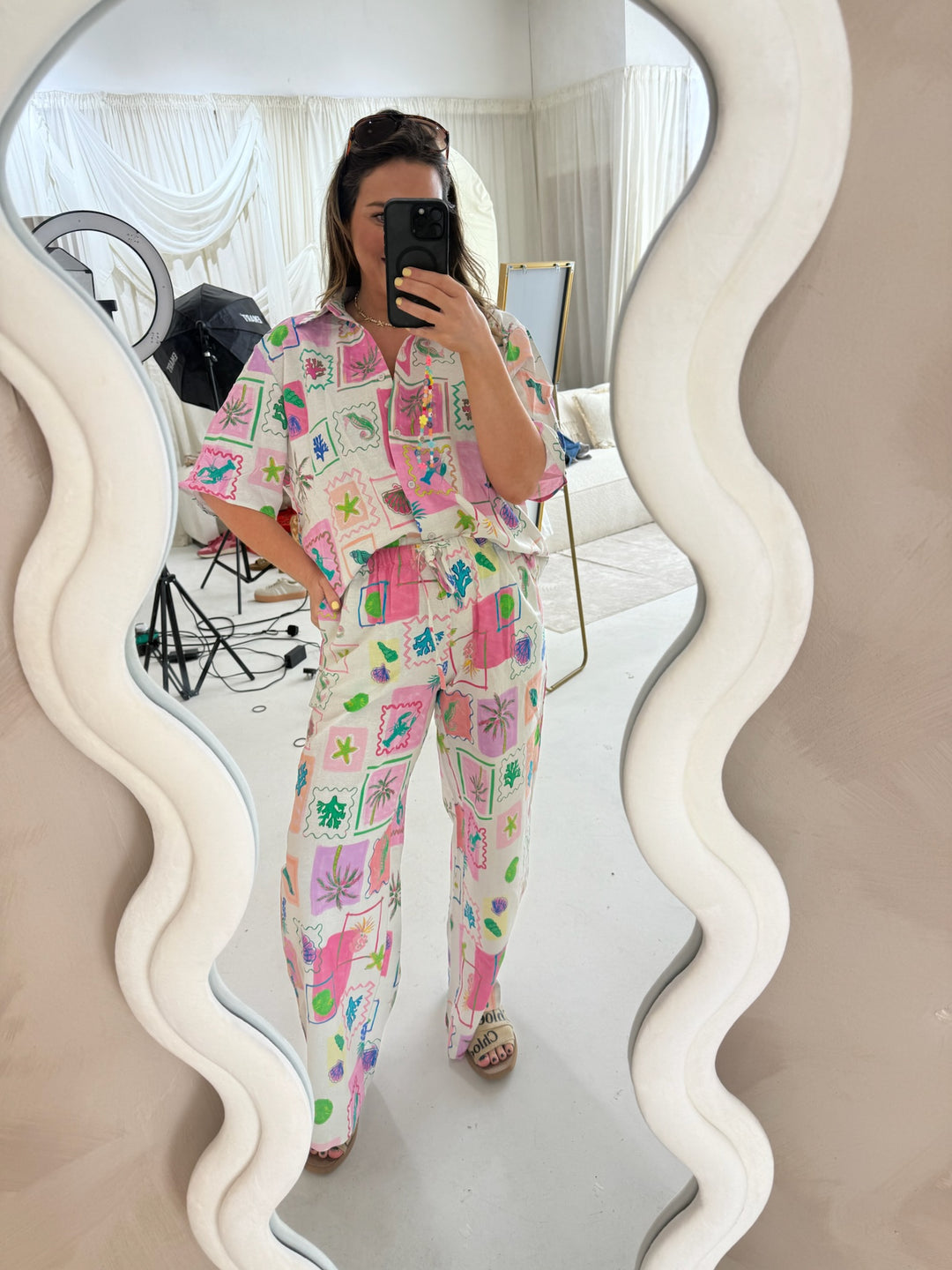 Sea Linen Trousers - Pink Print