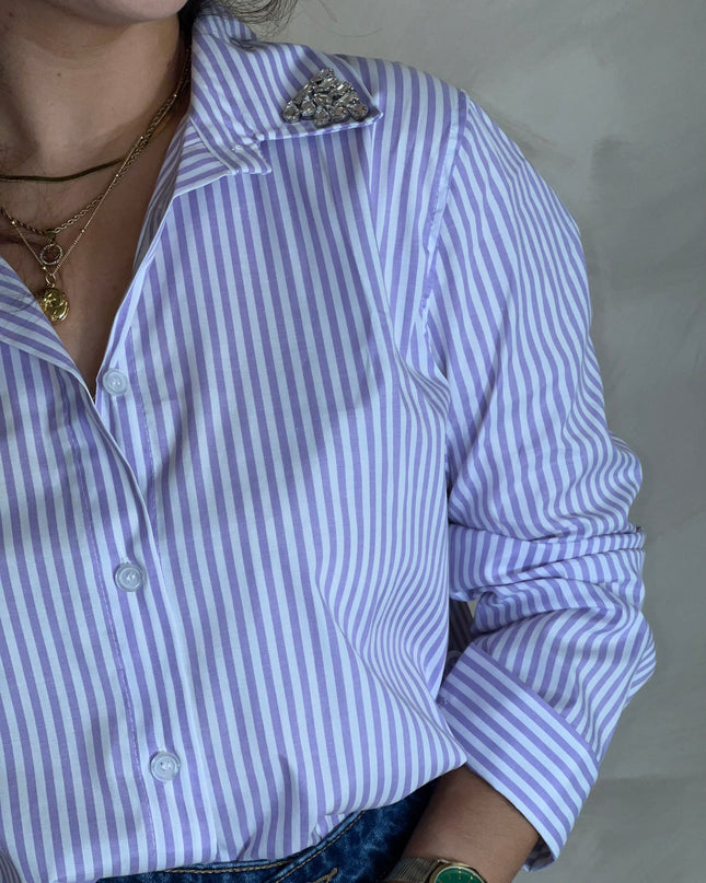 Embellished Stripe Shirt - Lilac