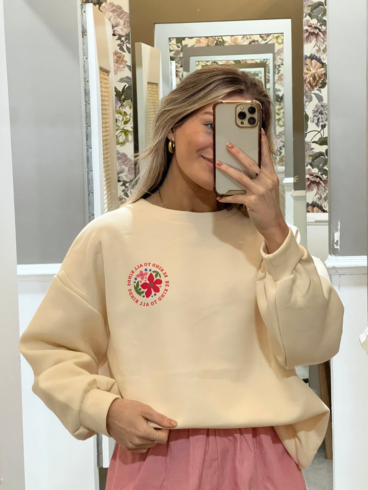 Be Kind Floral Graphic Sweatshirt - Cream
