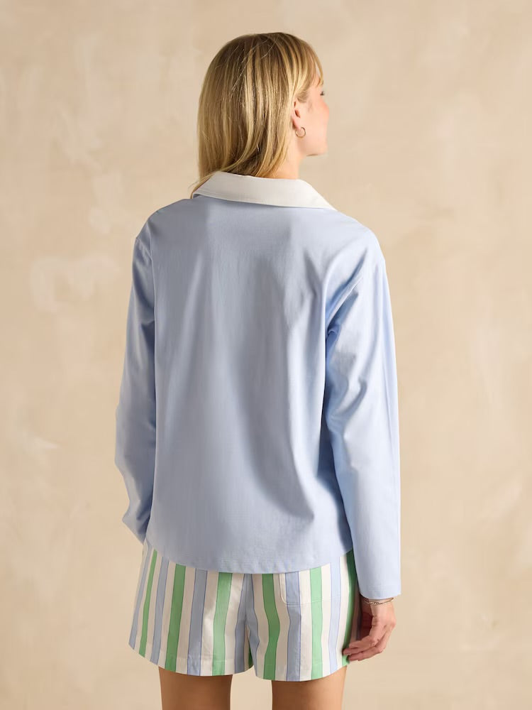 Tallie Cotton Collared Top - Blue