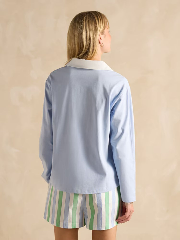 Tallie Cotton Collared Top - Blue