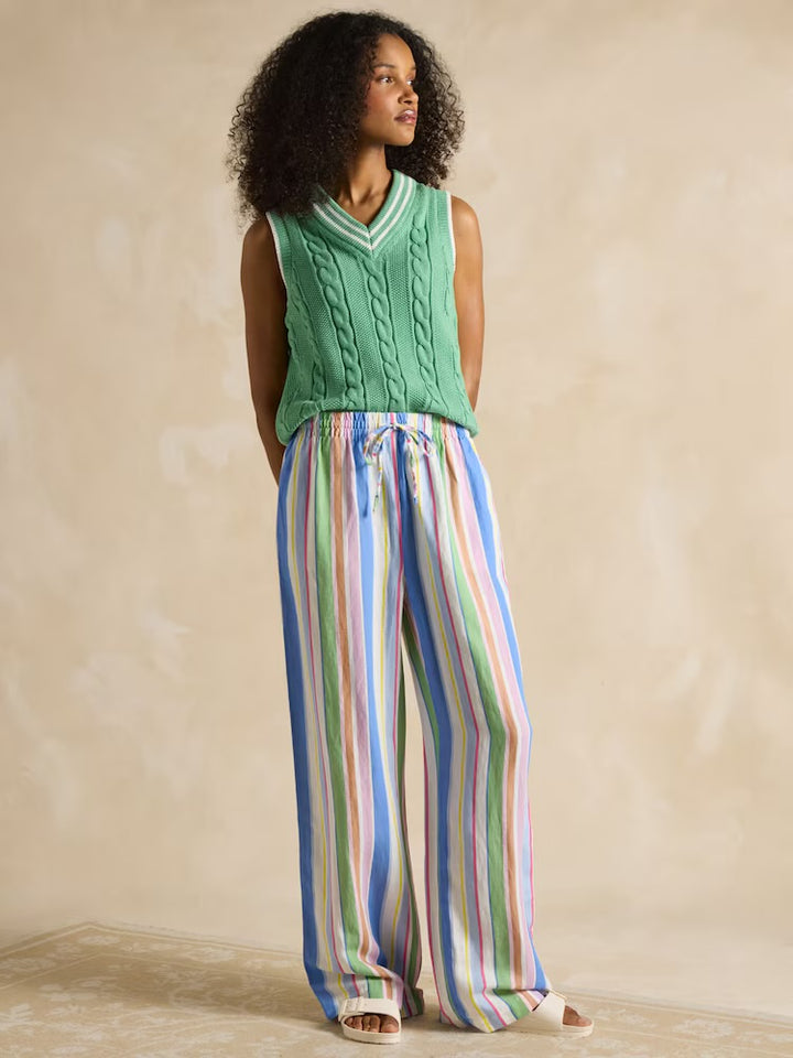 Linen Blend Trousers - Multi Stripe