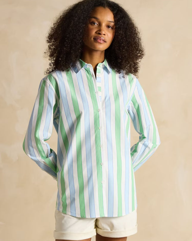 Joules Amilla Stripe Longline Relaxed Fit Shirt - Blue/Green