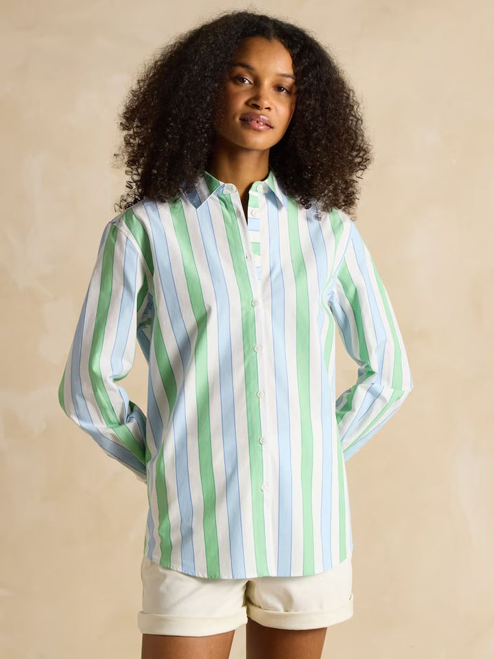 Joules Amilla Stripe Longline Relaxed Fit Shirt - Blue/Green
