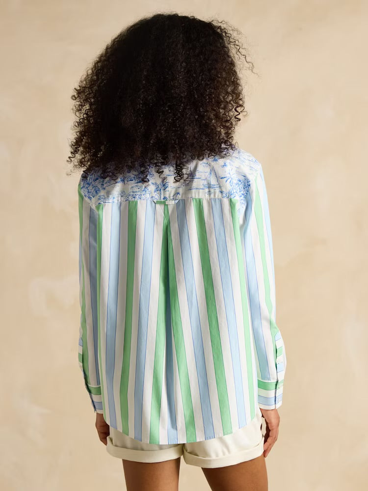 Joules Amilla Stripe Longline Relaxed Fit Shirt - Blue/Green