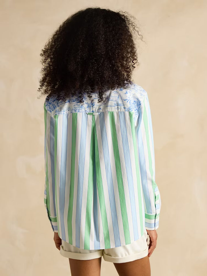Joules Amilla Stripe Longline Relaxed Fit Shirt - Blue/Green