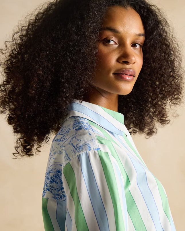 Joules Amilla Stripe Longline Relaxed Fit Shirt - Blue/Green