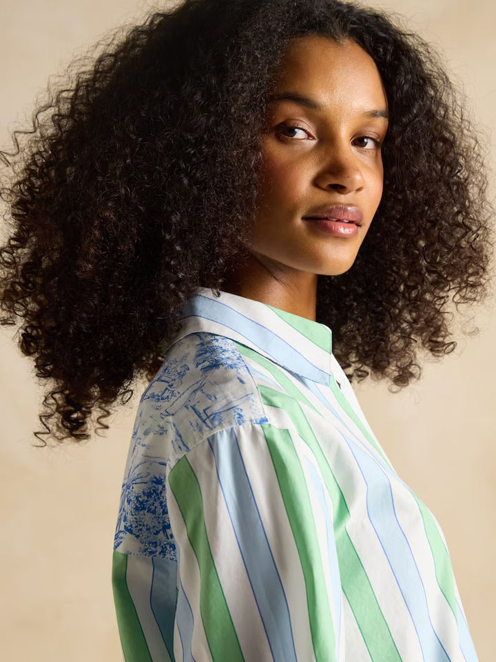 Joules Amilla Stripe Longline Relaxed Fit Shirt - Blue/Green
