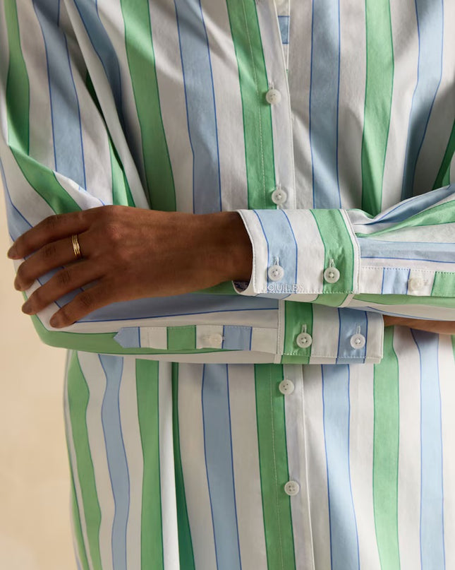 Joules Amilla Stripe Longline Relaxed Fit Shirt - Blue/Green