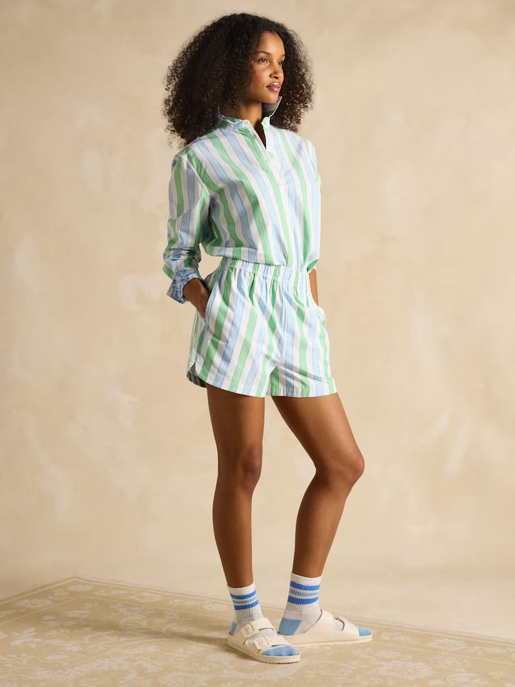 Joules Amilla Stripe Longline Relaxed Fit Shirt - Blue/Green