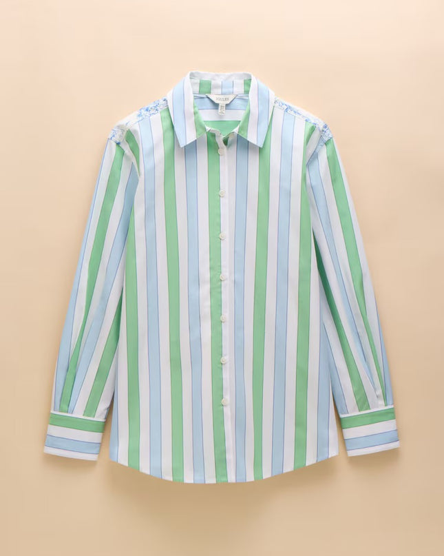 Joules Amilla Stripe Longline Relaxed Fit Shirt - Blue/Green