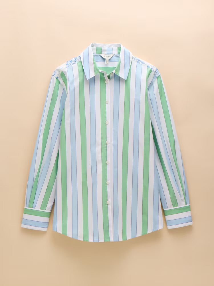 Joules Amilla Stripe Longline Relaxed Fit Shirt - Blue/Green