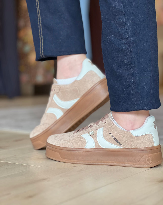 Suede Platform Sneaker - Beige